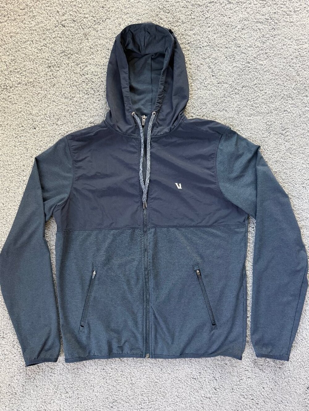 Vuori Sunday Element Jacket Ink Heather Blue Grey Full Zip Hoodie M V215